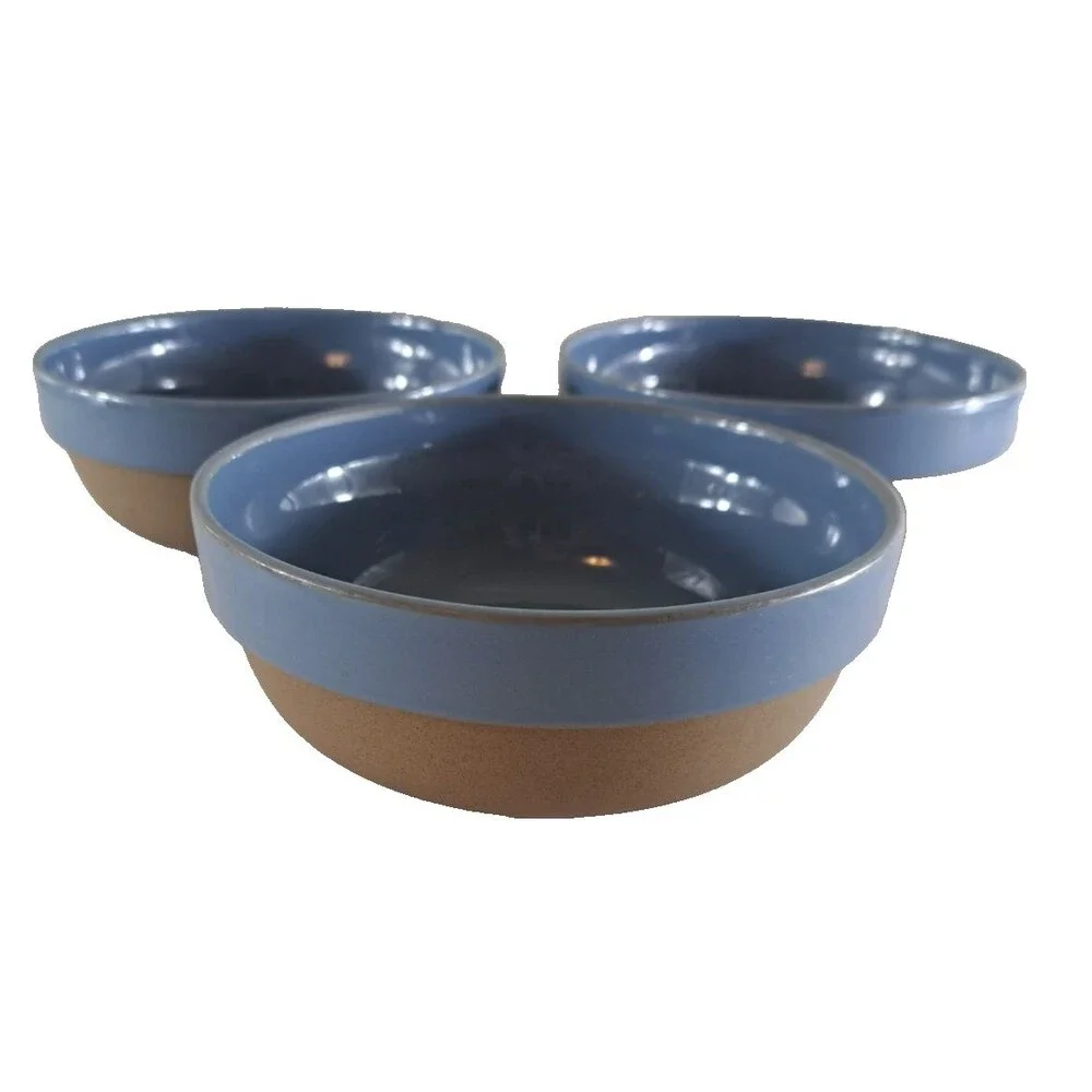 Midwinter Stoneware Bowls Blue Tan Oven To Table Bluestone Minimalist Set of 3